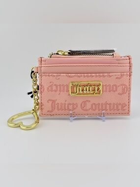Juicy Couture Macaroon Logo Statement Card Case Wallet Keychain Pink NWT
